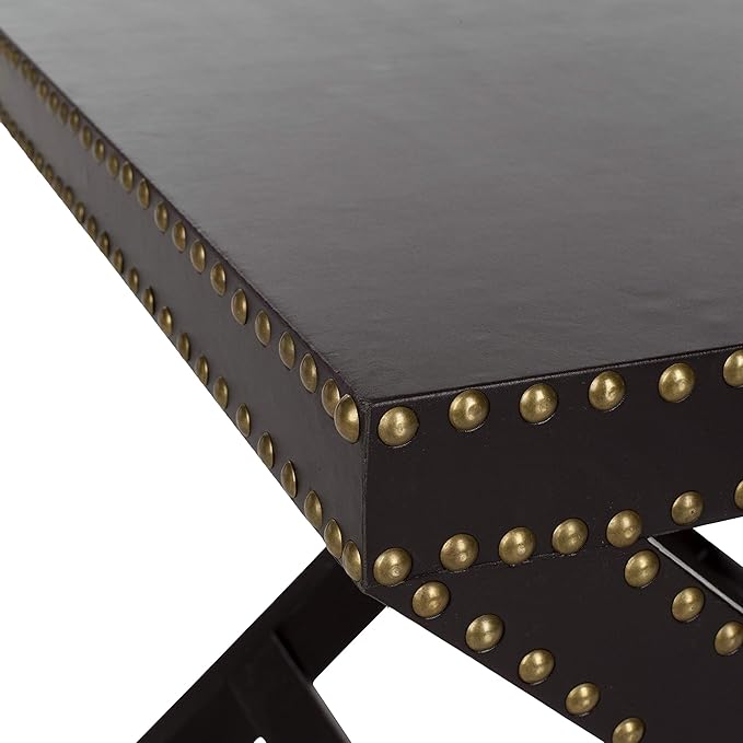 SAFAVIEH Home Collection Jeanine Charcoal X-Shape Studded Nailhead Trim Side End Accent Table