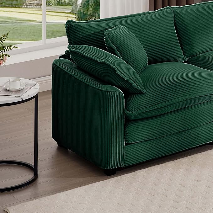 KEIKI 2-Piece Sofa Set with 2 Oversized Corduroy Single Sofa, Upholstered Modern 2-Seater Lounge Accent Chair Set with 2 Pillow, High-Density Foam Cushions, Removable Armrests, for Living Room, Green