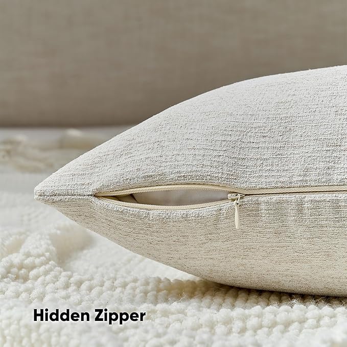 FUTEI Natural Wood Chenille Decorative Throw Pillow Covers 12x20 Inch Set of 2,Soft Cozy Faux Linen Textured Lumbar Pillow Cases,Farmhouse Home Decor for Couch Living Room