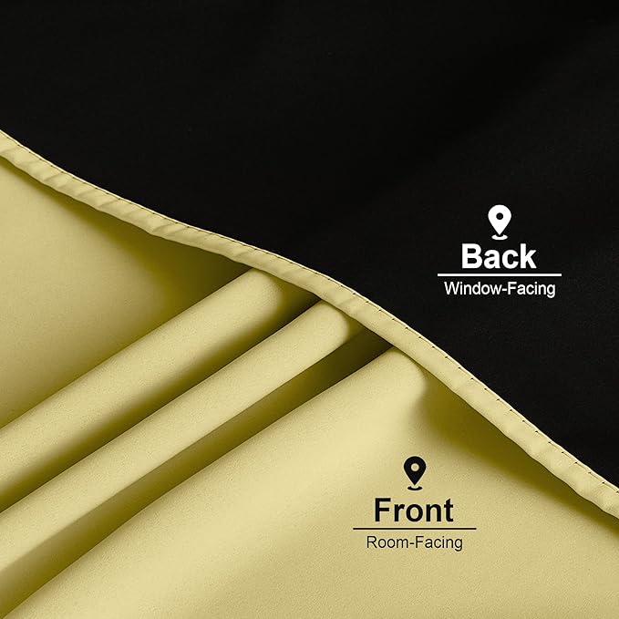 NICETOWN 100% Blackout Curtains for Patio Sliding Glass Door, Paler Yellow W52 x L84 Set of 2 Light Blocking & Soundproof Drapes,Rod Pocket Black Lined Window Treatment Panels