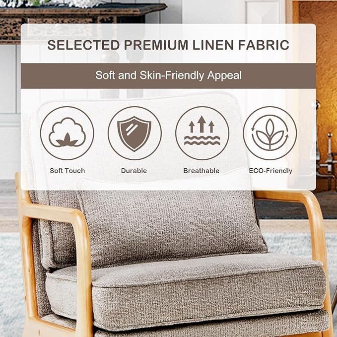 Modern Accent Chair with Lumbar Pillow, Relaxing Mid Century Chair Armchair with Solid Wood Frame & Soft Cushion, Reading Leisure Armchair for Living Room, Grey