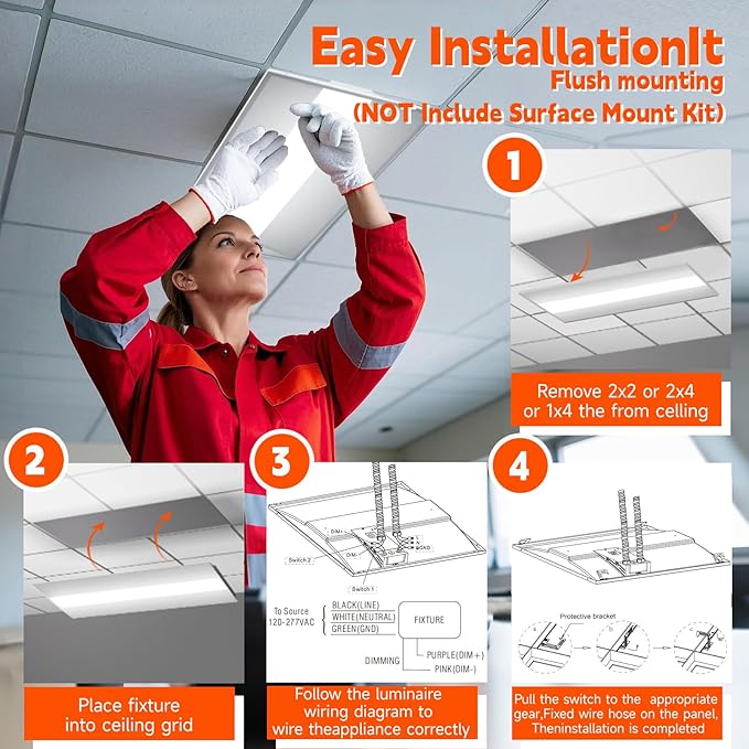 OKQ 2x4 LED Troffer Center Basket Panel 32Pack,Color Tunable 3500K/4000K/5000K, Watt Adjustable, 30W/40W/50W-Up to 7500 Lumens,0-10V Dimmable Recessed Back-Lit Drop Ceiling Light,ETL&DLC Qualified