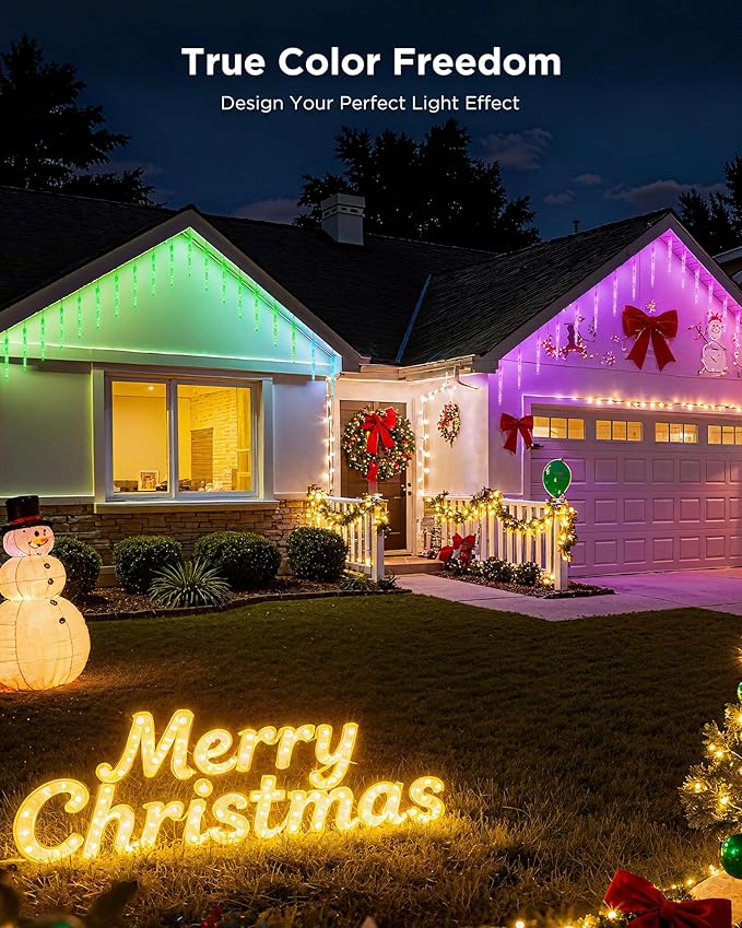Brightown Smart Icicle Lights for Outside - 31.2ft with 20 Tubes 100 LED Color Changing Icicle Christmas Lights Decoration - APP Controlled RGB Customize Display DIY Dynamic Lighting Effect