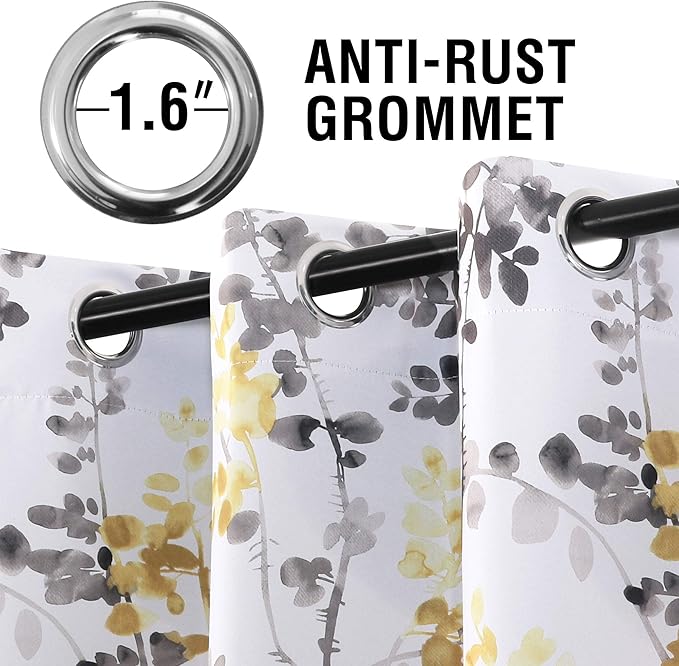 H.VERSAILTEX Floral Curtains for Living Room Darkening Thermal Insulated Panels 63 Inch Long Light Blocking Grommet Curtains/Drapes, 2 Panels, Vintage Classical Floral Printing Grey and Yellow