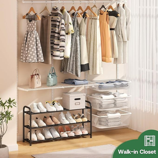 Shoe Rack for Closet, 3-Tier Expandable Closet Shoe Rack Metal Organizer, Heavy Duty Black Shoe Storage Shelf for Entryway, Doorway, Narrow Space