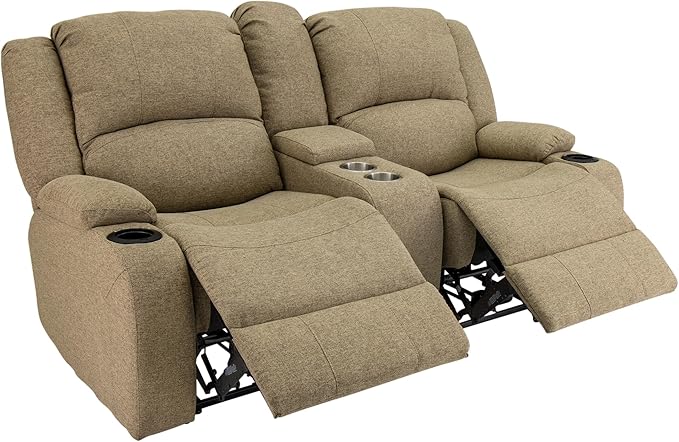 RecPro Charles Powered Double RV Wall Hugger Recliner Sofa | Loveseat | Furniture - Cloth (Oatmeal, 67")