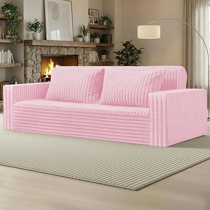 HABUTWAY Folding Sofa Bed, 2 in 1 Convertible Sleeper Chair with 2 Pillows, Portable Fold Out Chair Bed with Armrest, Comfy Floor Couch, Lazy Sofa for Living Room Bedroom Dorm Home Office, Pink