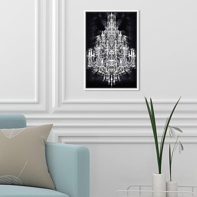 The Oliver Gal Artist Co. Fashion and Glam Framed Wall Art Canvas Prints 'Montecarlo Crystal' Chandeliers Home Décor, 10" x 15", White, Black