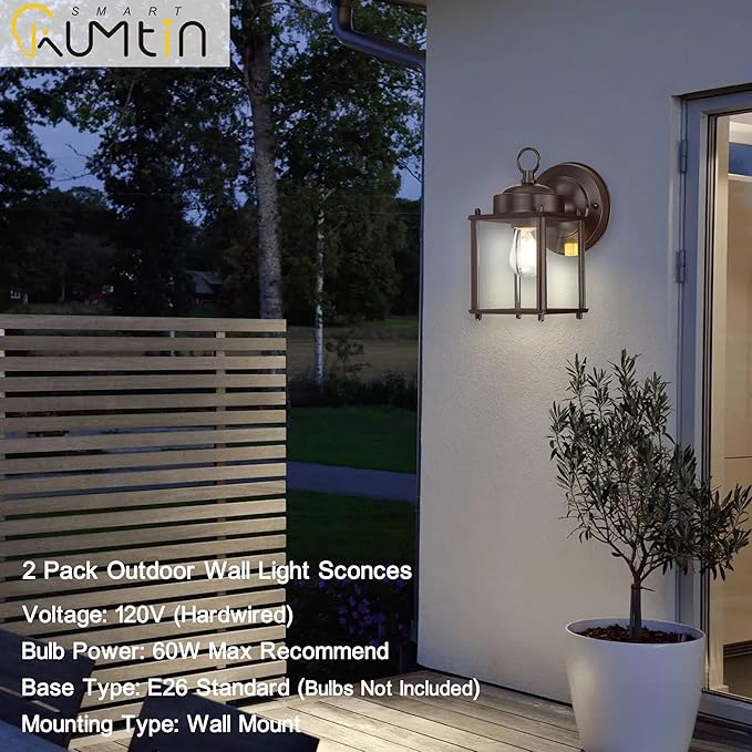 Outdoor Light Fixtures Wall Mount, Exterior Front Porch Light, Waterproof Wall Lantern, Sconces Lighting, Bronze Outdoor Wall Lights with Clear Glass Shade for House, 4-Pack