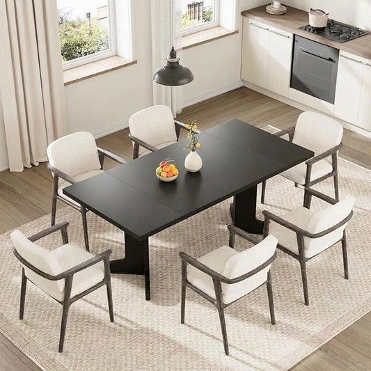 Garvee 71" Large Dining Table for 6 to 8 People, Modern Dinner Table with Unique Wooden Legs, Rectangle Dining Table for Kitchen, Dining Room & Living Room, Black