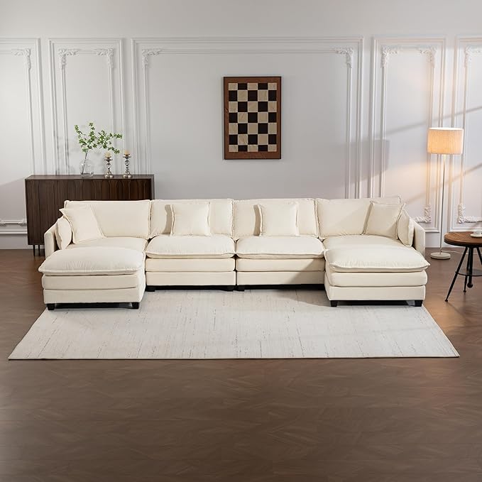 Eafurn 150" Oversized Modular Sectional Sofa with Movable Ottomans, 6 Seat Modern Corduroy Sofa Set, Convertible U/L Shaped Corner Couch for Living Room Apartment