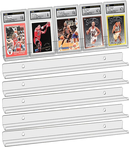 6 Pack Sport Card Display Shelf for Wall - Hold Up to 30 Trading Cards, Acrylic Sport Card Display Rack for PSA SGC BGS Graded Trading Slabs