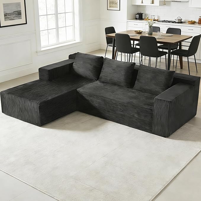 Nigoone 103" Boneless Corduroy Sectional Couch with Left Chaise, Modular L Shaped Couches for Living Room, Large Minimalist Modern Deep Seat Floor Sofa Set, No Assembly