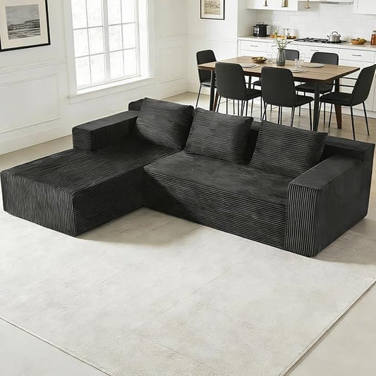 Nigoone 103" Boneless Corduroy Sectional Couch with Left Chaise, Modular L Shaped Couches for Living Room, Large Minimalist Modern Deep Seat Floor Sofa Set, No Assembly