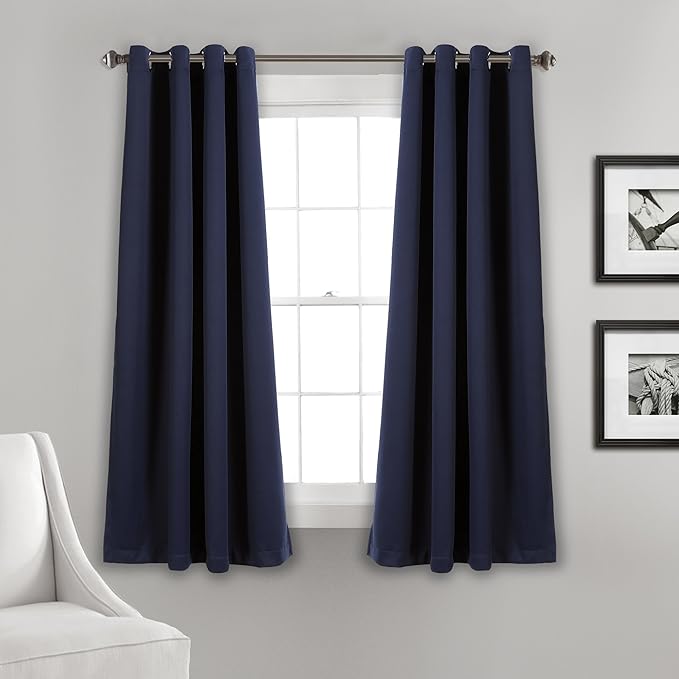 Lush Decor Insulated Grommet Blackout Window Curtain Panels, Pair, 52" W x 63" L, Navy - Classic Modern Design - Chic Window Decor - Curtains For Living Room, Bedroom, Or Dining Room