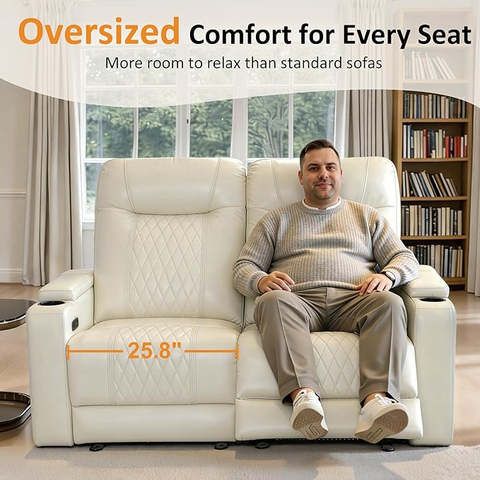 MCombo 65" Zero Gravity Oversized Power Reclining Loveseat with Adjustable Headrest for Living Room, Double Recliner Sofa with USB & Type C Port, Armrest Storage & LED Light HTS401SET