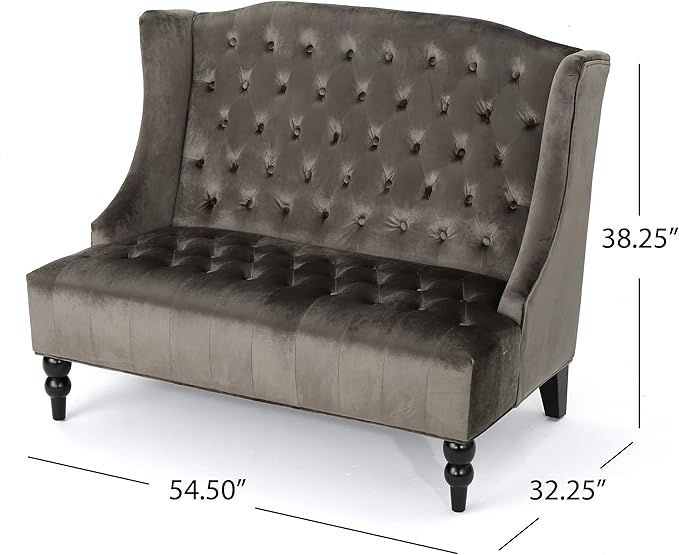 Christopher Knight Home GDFStudio Leona Modern Glam Tufted Velvet Wingback Loveseat, Gray and Dark Brown