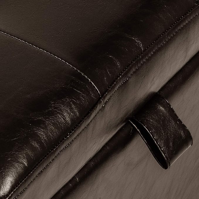 Adeco 18-inch Square Storage Ottoman, Modern Faux Leather Tufted Footrest Stool with Flip Top, Upholstered Accent Bench for Living Room & Bedroom, Chocolate Brown