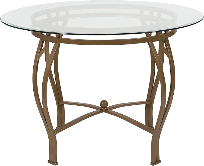 Flash Furniture Syracuse 42'' Round Glass Dining Table with Matte Gold Metal Frame