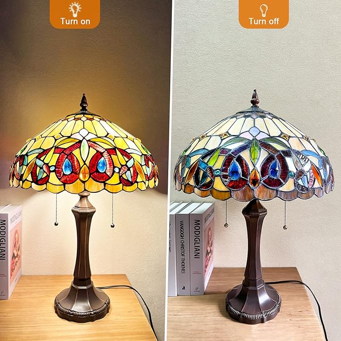Capulina Tiffany Lamp Stained Glass Table Lamp Bedside Reading Lamp 2-Light 16X16X24 Inches Antique Victorian Art Style Desk Lamp for Bedrooms Living Room Home Office