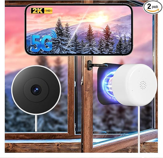 4MP/2K Window Camera for Home Security, 2Pack No Drill 5G&2.4G WiFi Indoor Security Cameras, Outdoor Monitoring thru Glass, Blacklight Color Night Vision, 24/7 AI Human Detection, Apt. Easy Mag. Mount