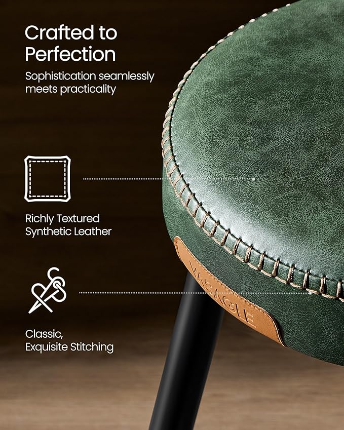 VASAGLE EKHO Collection - Bar Stools Set of 2, Bar Height Bar Stools, Kitchen Counter Stools, Mid-Century Modern Backless Counter Stools, 30-Inch Tall, Kitchen Island Home Bar, Forest Green