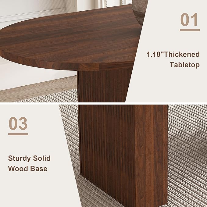 KEIKI 63" Oval Dining Table, Modern Farmhouse Dining Table for 6, Kitchen Table with Walnut Veneer Top & Sturdy Wood Metal Base, Scratch-Resistant Surface, Walnut