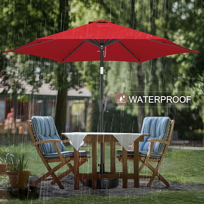 FLAME&SHADE 9ft Patio Umbrella Outdoor - Table Umbrella with Push Button Tilt and Crank, UV Protection, 6 Sturdy Ribs, Market Umbrella for Garden, Deck, Backyard, Lawn, Pool and Beach(Red)