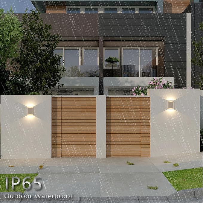 Aluminum Wall Sconces 15.5W LED Waterproof Wall Lights, IP65 Outdoor Porch Lamp Up and Down Dimmable Modern Wall Lamps for Bedroom Living Room Garage Yard 3000K… (Champagne)