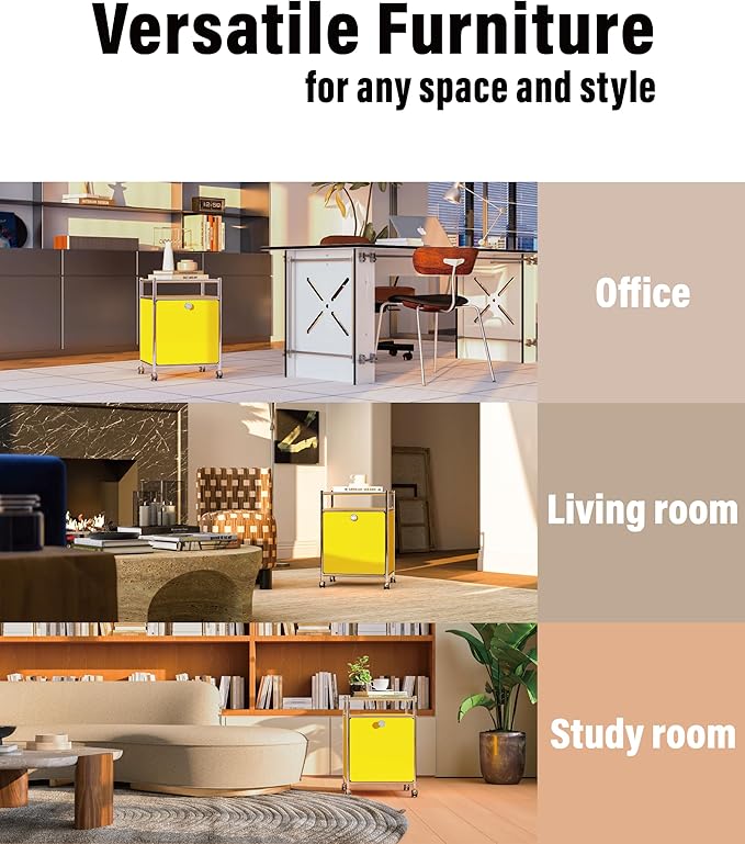 Matte Storage Cart with Flap Door, Large Capacity Storage Cart with Detachable Wheels, DIY Modern Home Furnishing, Great for Home, Office, Bedroom, Kitchen (Matt Yellow)
