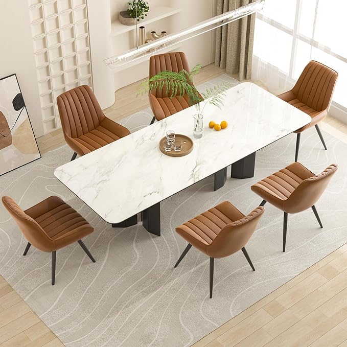 Nalupatio Modern Dining Chairs Set of 4, Comfy Dining Room Chairs with Thick Cushions, Upholstered Fabric Kitchen Side Chairs with Metal Legs, Brown