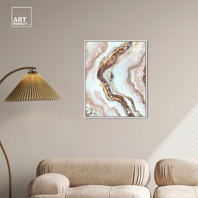 Art Remedy Blush Geode Framed Mineral, Agate & Geode 1 Piece Canvas Wall Art, 25" x 31", White Frame