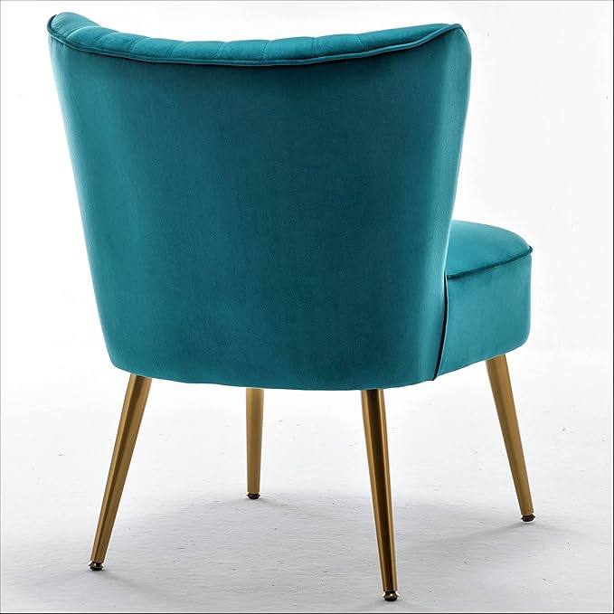 Modern Velvet Accent Chair for Living Room, Bedroom, or Entryway, Stylish and Comfortable Armless Design with Metal Legs, Greynish Blue