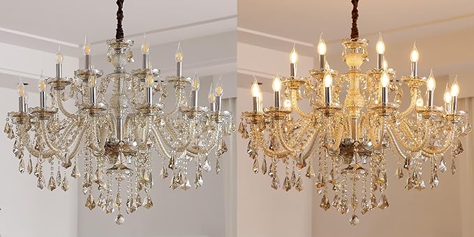 Cognac 18 Lights K9 Crystal Chandelier Modern Luxurious Light Candle Pendant Lamp Ceiling Living Room Lighting for Dining Living Room Bedroom Hallway Entry 39x31 Inch Gifts (Cognac Color)