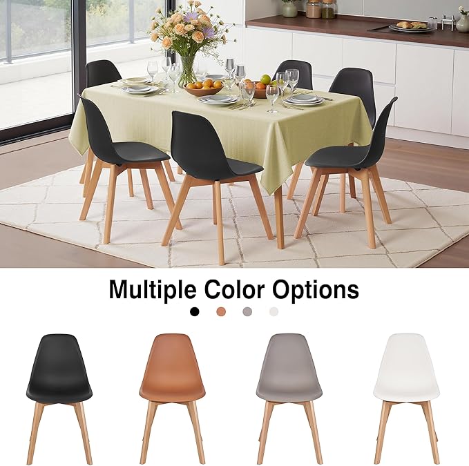 VECELO Dining Chairs Set of 4, Mid-Century Modern Kitchen & Dining Room Chairs, Molded Plastic Seat & Back, Solid Wood Legs, Armless, Non-Slip Feet, Black