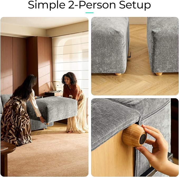LINSY HOME Cloud Couch Sectional, Modular Sofa Sectionals for Living Room Bedroom, 91" 2 Seater Love Seat Couch, Deep Seat Cozy Couch Luxury Chenille Sofas, Grey
