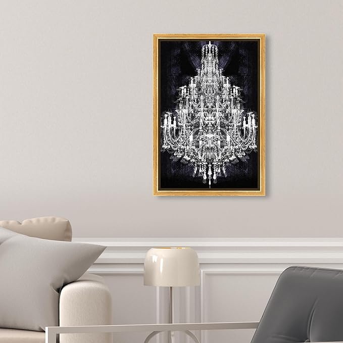 The Oliver Gal Artist Co. Fashion and Glam Framed Wall Art Canvas Prints 'Montecarlo Crystal' Chandeliers Home Décor, 10" x 15", White, Black