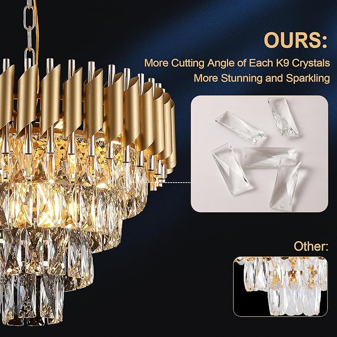 AXILIXI Modern Crystal Chandeliers Gold 20'' Crystal Ceiling Pendant Light 4 Tiers Raindrop Flush Mount Chandelier Golden Hanging Lamp Fixtures Round Chandelier for Entryway Foyer Dining Room