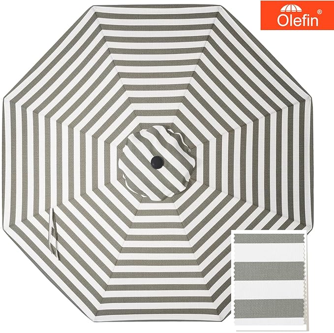 MASTERCANOPY 5-Year-Non-Fading Olefin 9FT Patio Umbrella Replacement Canopy-Light Gray&White Canopy Only