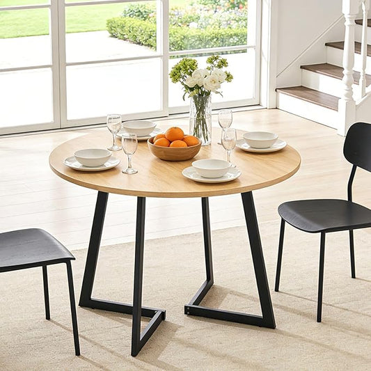 Karl home 35.4in Small Dining Table, Round Dining Table with Wood Finish Wing-Shaped Steel Legs, Circle Dinner Tables for Small Space, Apartment, Office, Kitchen, for 2 to 4 Person-Natural