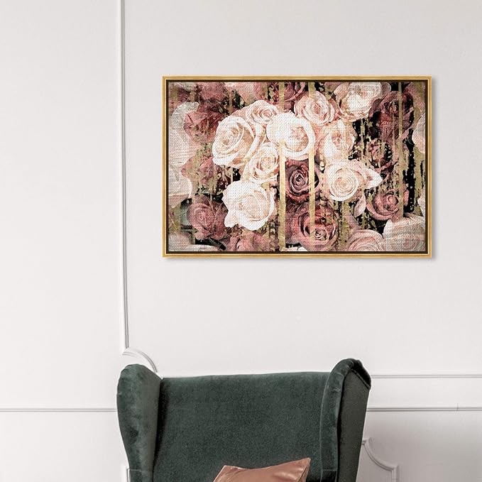 The Oliver Gal Artist Co. Floral and Botanical Framed Wall Art Canvas Prints 'Shabby Chic Romance' Florals, Pink/Brown, 36" x 24"