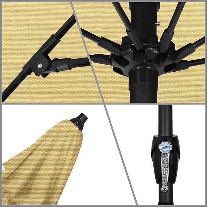 California Umbrella 12-Year Protection 9-Ft Outdoor Patio Umbrella, Sunbrella Fade-Resistant Acrylic Fabric, Auto Tilt and Crank, Heavy-Duty Aluminum Frame/ Reinforced Ribs, Bronze Pole, Wheat