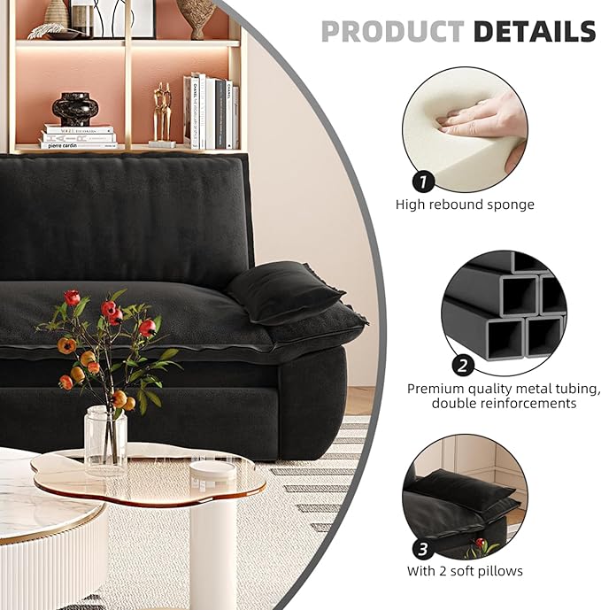 Ball & Cast 70.1" Convertible Sofa Bed,3-in-1 Pull Out Couch with Side Pockets,Multi-Functional Velvet Loveseat for Living Room,Bedroom,Apartment,Office,Black