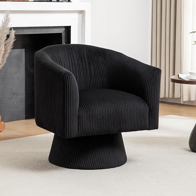 Swivel Accent Chair, Modern 360° Barrel Chair, Corduroy Upholstered Single Sofa for Living Room, Bedroom(Black)