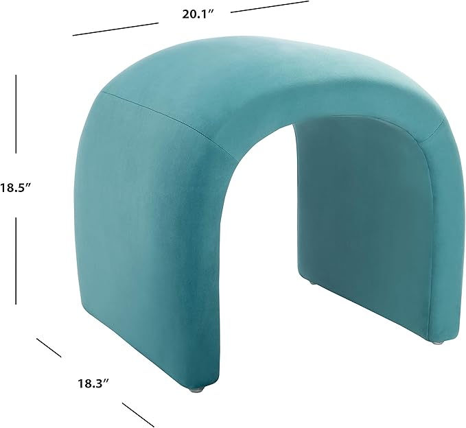Safavieh Home Collection Kibo Modern Waterfall Sea Blue Velvet Ottoman (Fully Assembled)