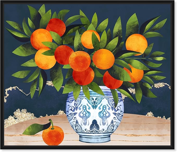The Oliver Gal Artist Co. Food and Cuisine Wall Art Framed Canvas Prints 'Fruits and Porcelain' Fruits