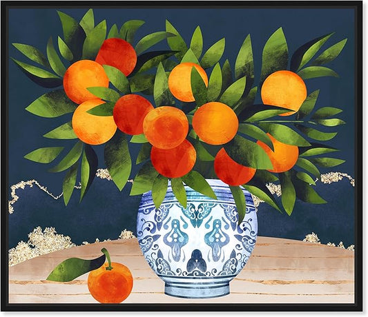 The Oliver Gal Artist Co. Food and Cuisine Wall Art Framed Canvas Prints 'Fruits and Porcelain' Fruits