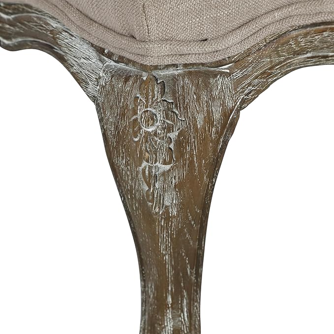 Lexicon Parlier Show Wood Ottoman - Rectangle Ottoman Pouf Foot Rest, Floral Motif, Solid Wood Frame, Feathered Down Filled Cushion, Fully Assembled, 32" L x 25.5" W x 20.5" H, Neutral