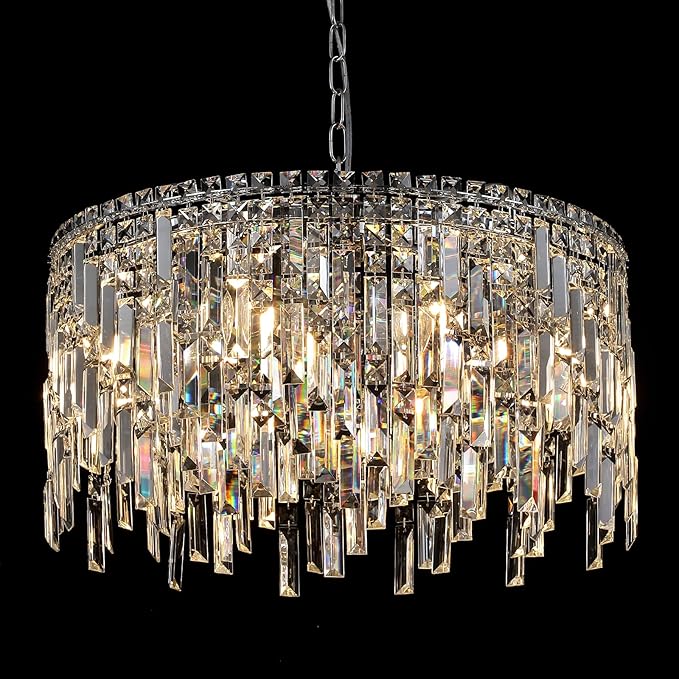 Crystal Chandelier, 24" Modern Round Chandelier for Dining Room, K9 Large 8-Light Crystal Pendant Fixtures Raindrop Luxury Pendant Ceiling Light Chrome for Entryway Foyer Staircase