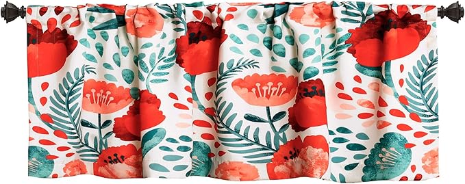 Lush Decor, 18" x 52", Multi Poppy Garden Curtains Light Filtering Window Panel Set for Living, Dining, Bedroom, 18 in L Valance